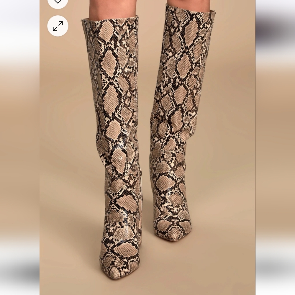⛔️SOLD⛔️ Katari Tan Snake Pointed-Toe Knee High Boots
